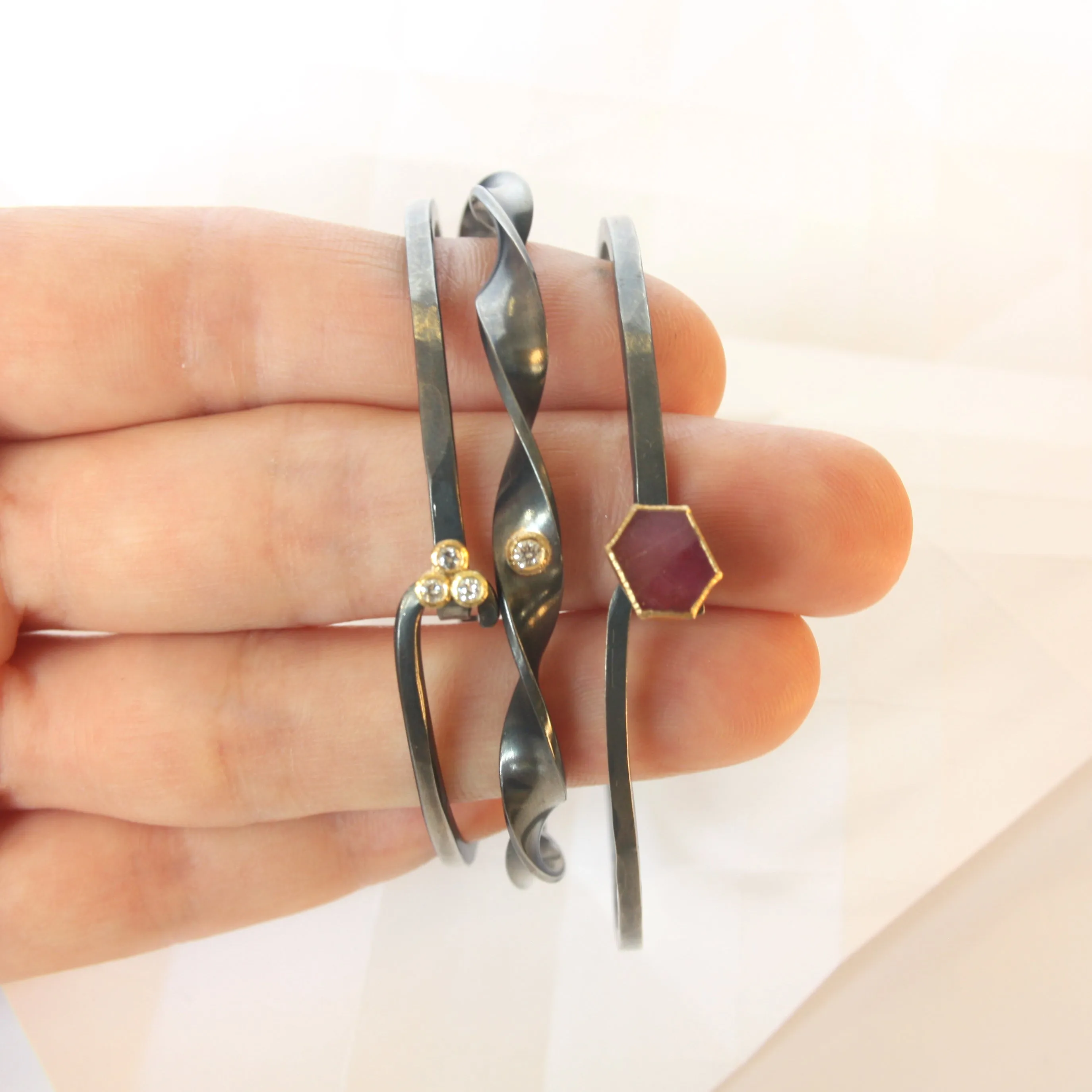 hook bracelet with hexagon shaped ruby