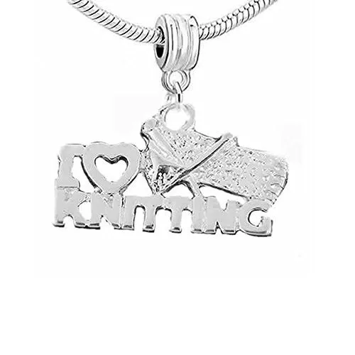 I Love Knitting Dangle Charm Beads for Snake Chain Charm Bracelet