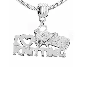 I Love Knitting Dangle Charm Beads for Snake Chain Charm Bracelet