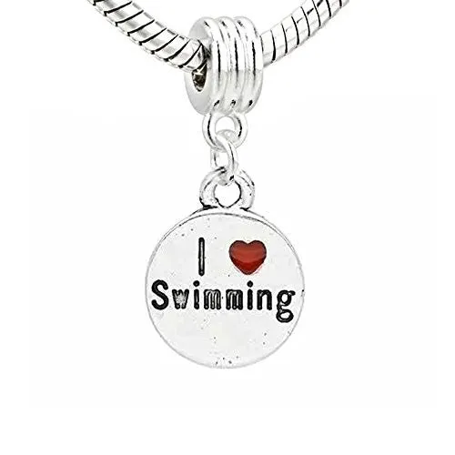 I Love Swimming Charm Dangle European Bead Compatible for Most European Snake Chain Bracelet