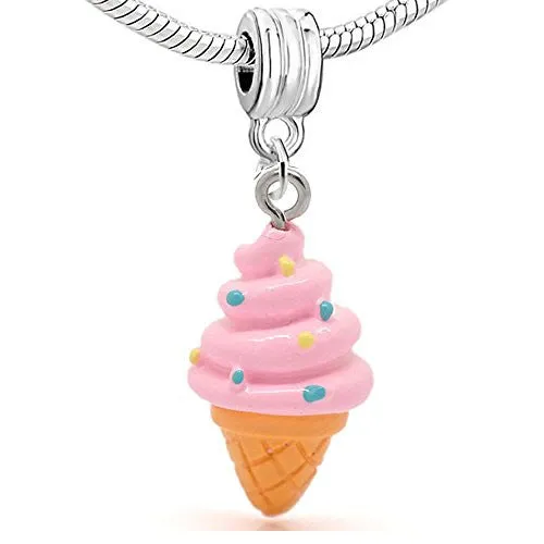 Ice Cream Bead Compatible for Most European Snake Chain Bracelet (Pink)