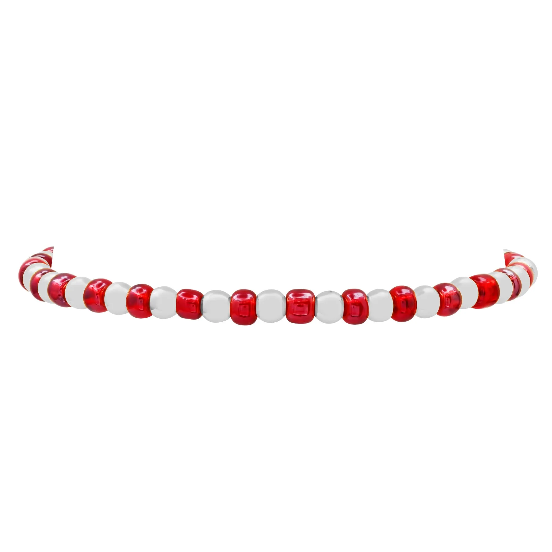 IRIDESCENT BALL STRETCH BRACELET SILVER AND RED