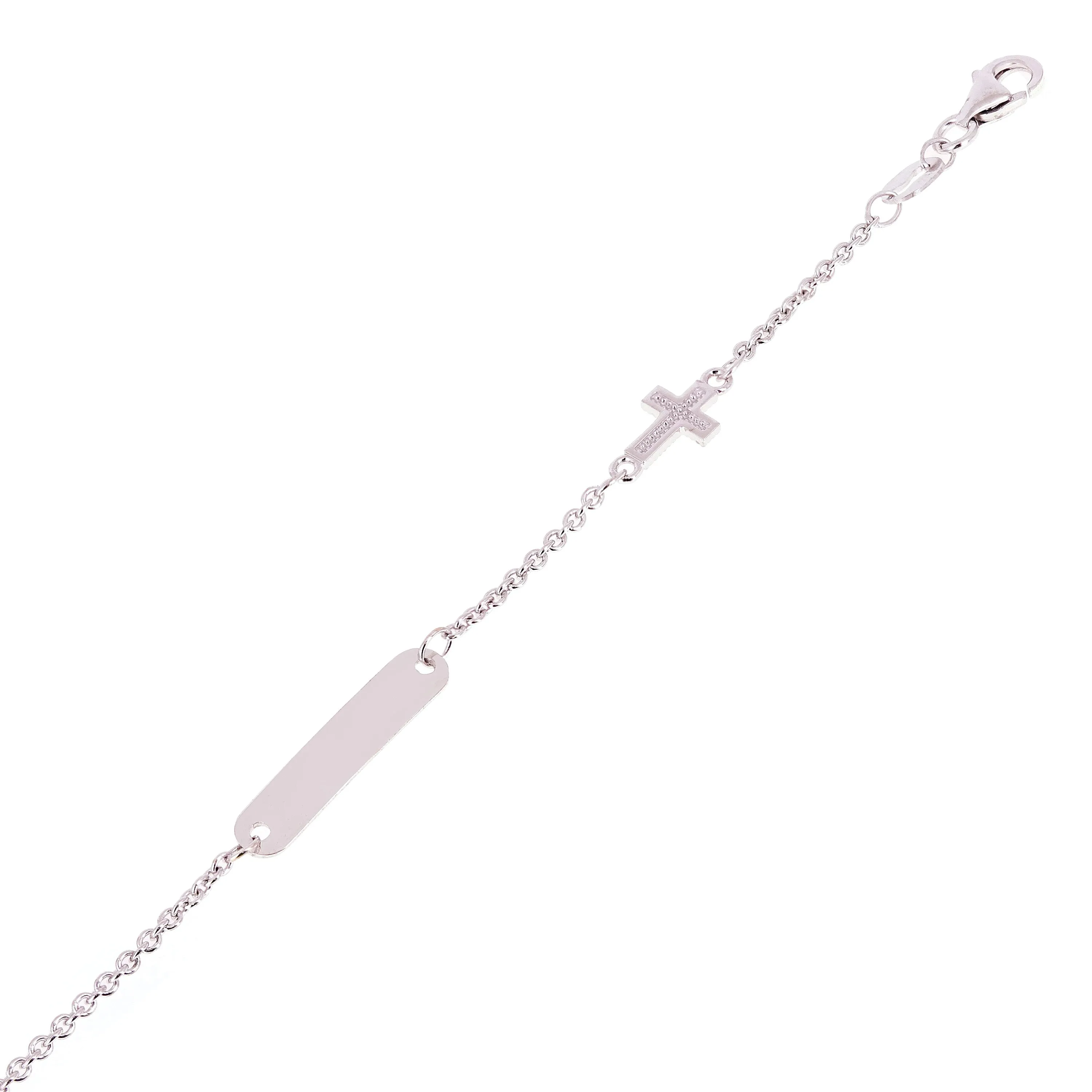 Italian 14k Yellow Gold Engravable Rosary Cross Baby Kids ID Bracelet