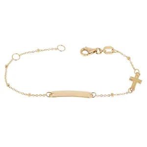 Italian 14k Yellow Gold Engravable Rosary Cross Baby Kids ID Bracelet