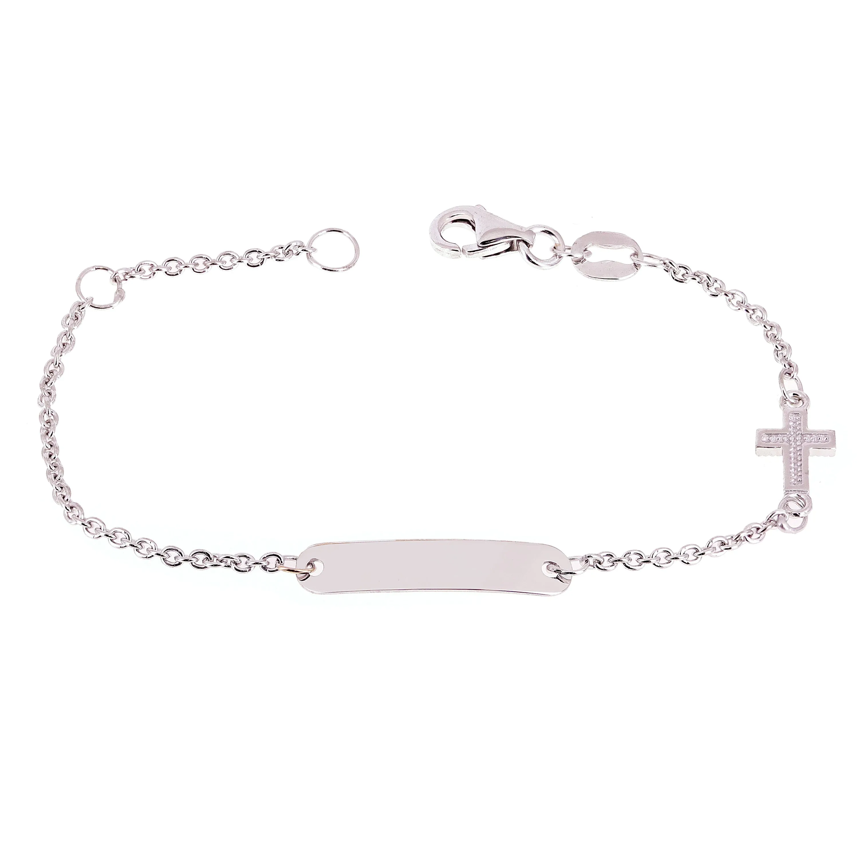 Italian 14k Yellow Gold Engravable Rosary Cross Baby Kids ID Bracelet