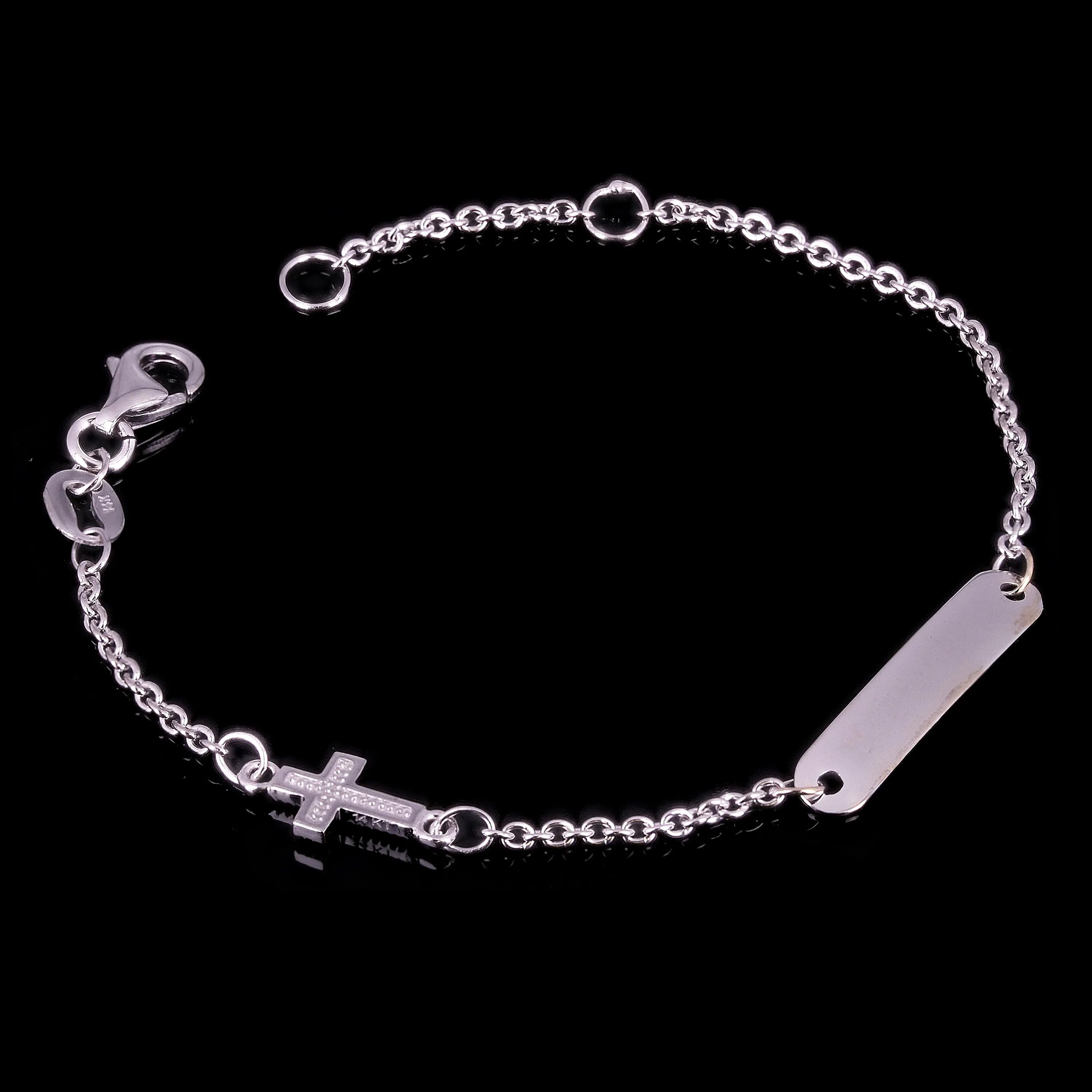Italian 14k Yellow Gold Engravable Rosary Cross Baby Kids ID Bracelet