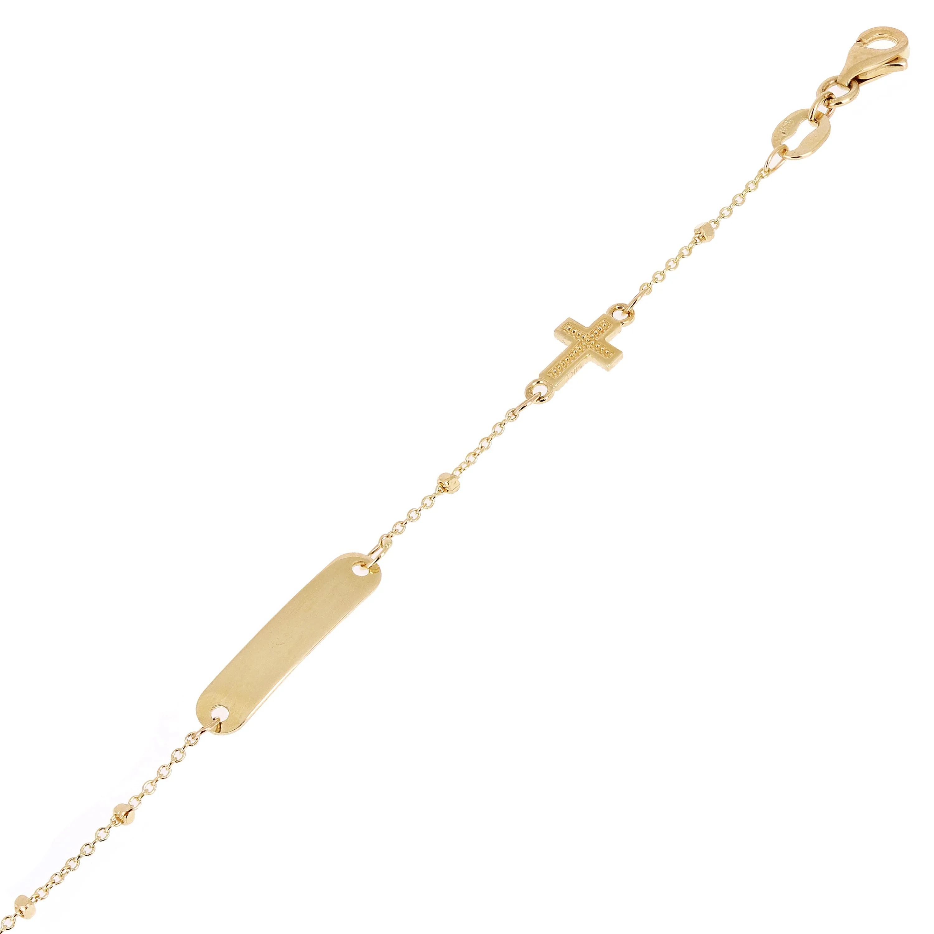 Italian 14k Yellow Gold Engravable Rosary Cross Baby Kids ID Bracelet