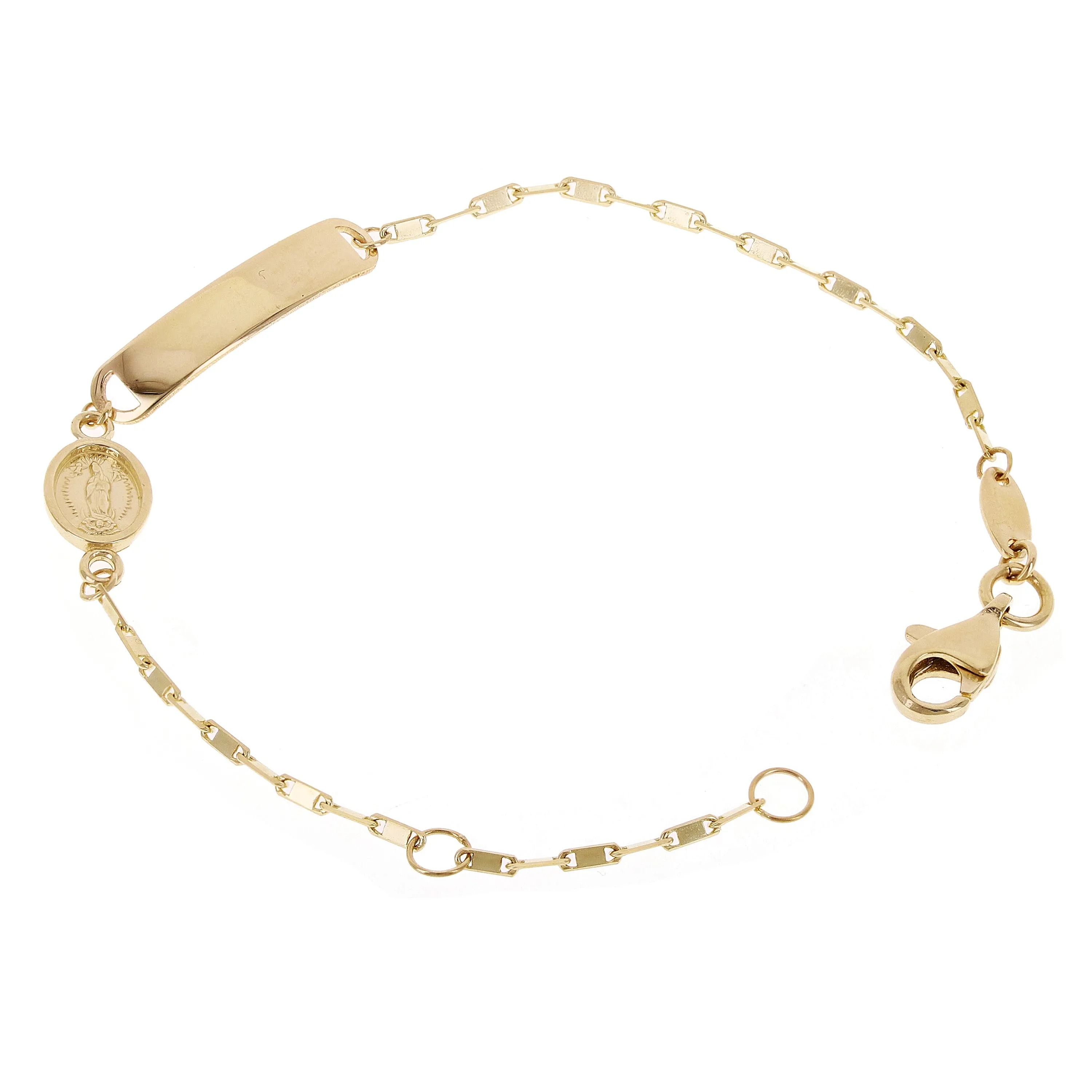 Italian 14k Yellow Gold Miraculous Medal Engravable Kids ID Bracelet 5.5" 1.7g