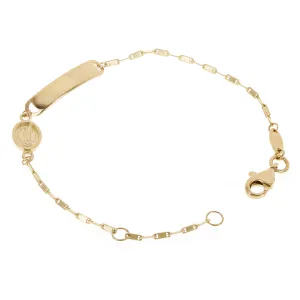 Italian 14k Yellow Gold Miraculous Medal Engravable Kids ID Bracelet 5.5" 1.7g