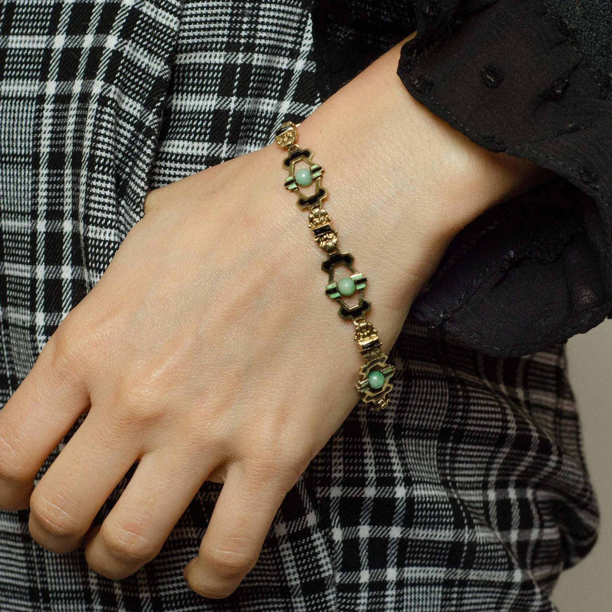 Jade & Enamel Bracelet | 14k Gold Jade Bracelet