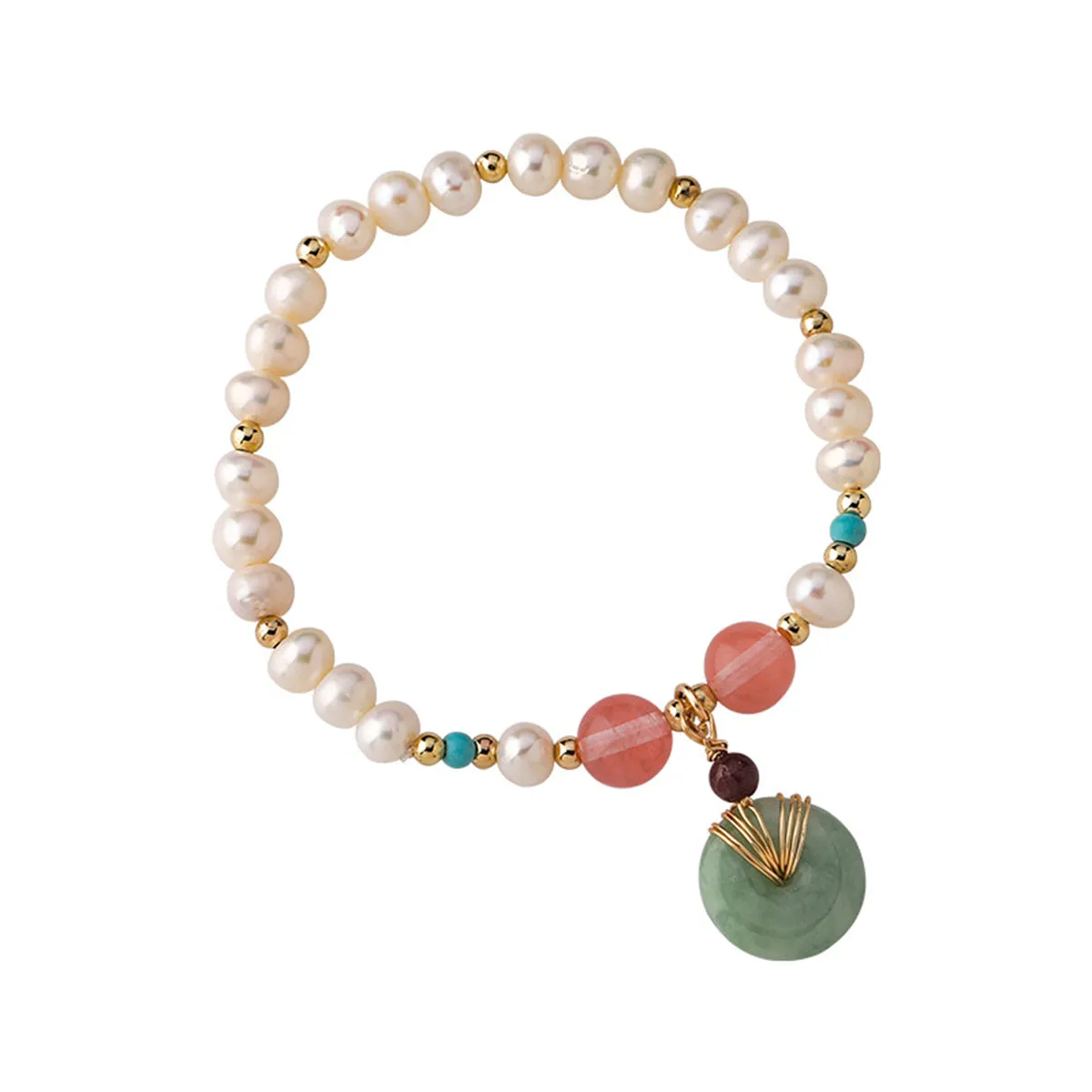 Jade & Pearl 18K Gold-Plated Bead Charm Stretch Bracelet