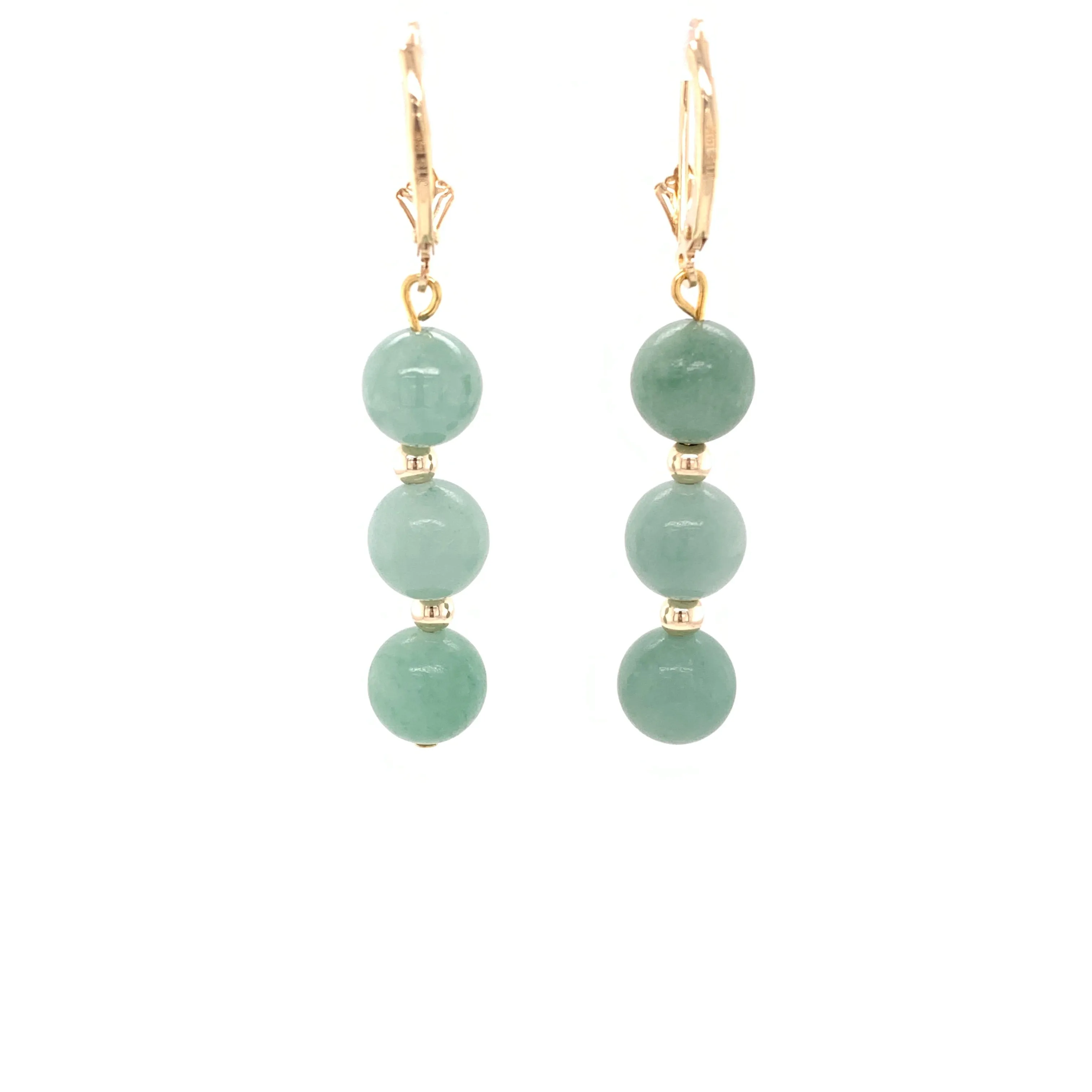 Jade Bead Dangle Earrings 14k