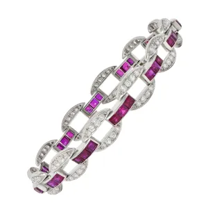 J.E. Caldwell Art Deco 7.80 CTW Ruby Diamond Platinum Vintage Link Bracelet