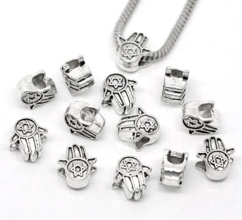 Jewish Star of David Hamsa Hand European Bead Compatible for Most European Snake Chain Bracelet