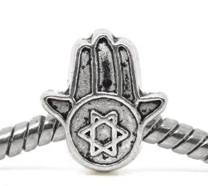 Jewish Star of David Hamsa Hand European Bead Compatible for Most European Snake Chain Bracelet