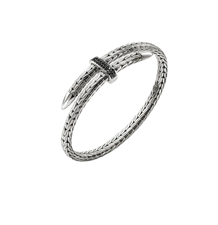 John Hardy Spear Sterling Silver Flex Cuff with Treated Black Sapphire