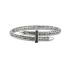 John Hardy Spear Sterling Silver Flex Cuff with Treated Black Sapphire