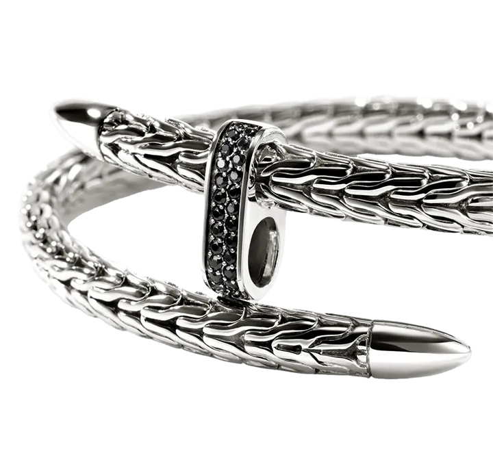 John Hardy Spear Sterling Silver Flex Cuff with Treated Black Sapphire