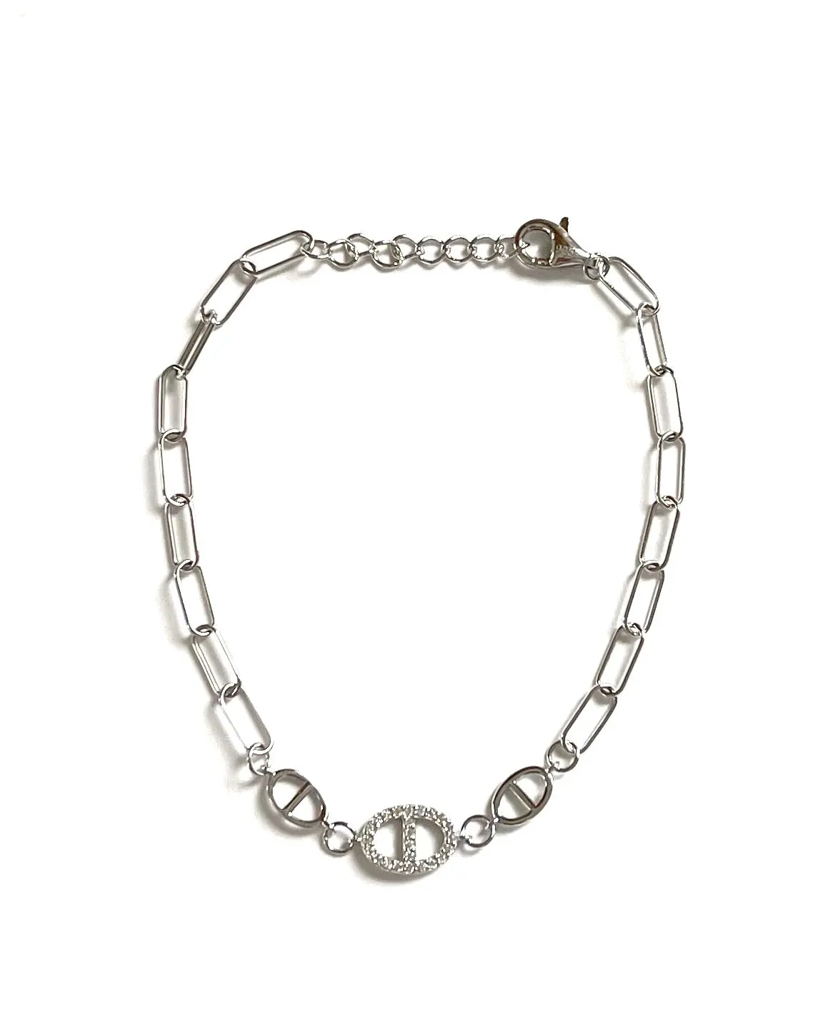 Karlie Paperclip Bracelet with CZ Pave Mariner Link