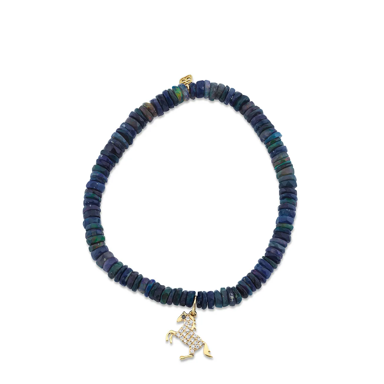 Kids Collection Gold & Diamond Horse on Black-Blue Ethiopian Opal