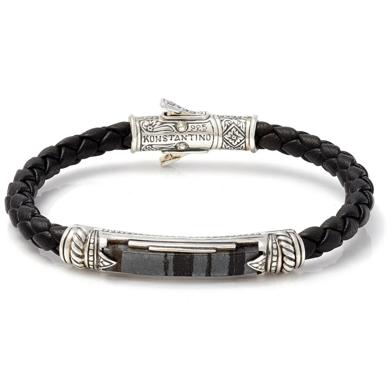 Konstantino Men's Sterling Silver Ferrite Leather Bracelet