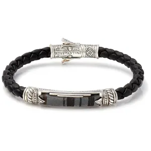 Konstantino Men's Sterling Silver Ferrite Leather Bracelet
