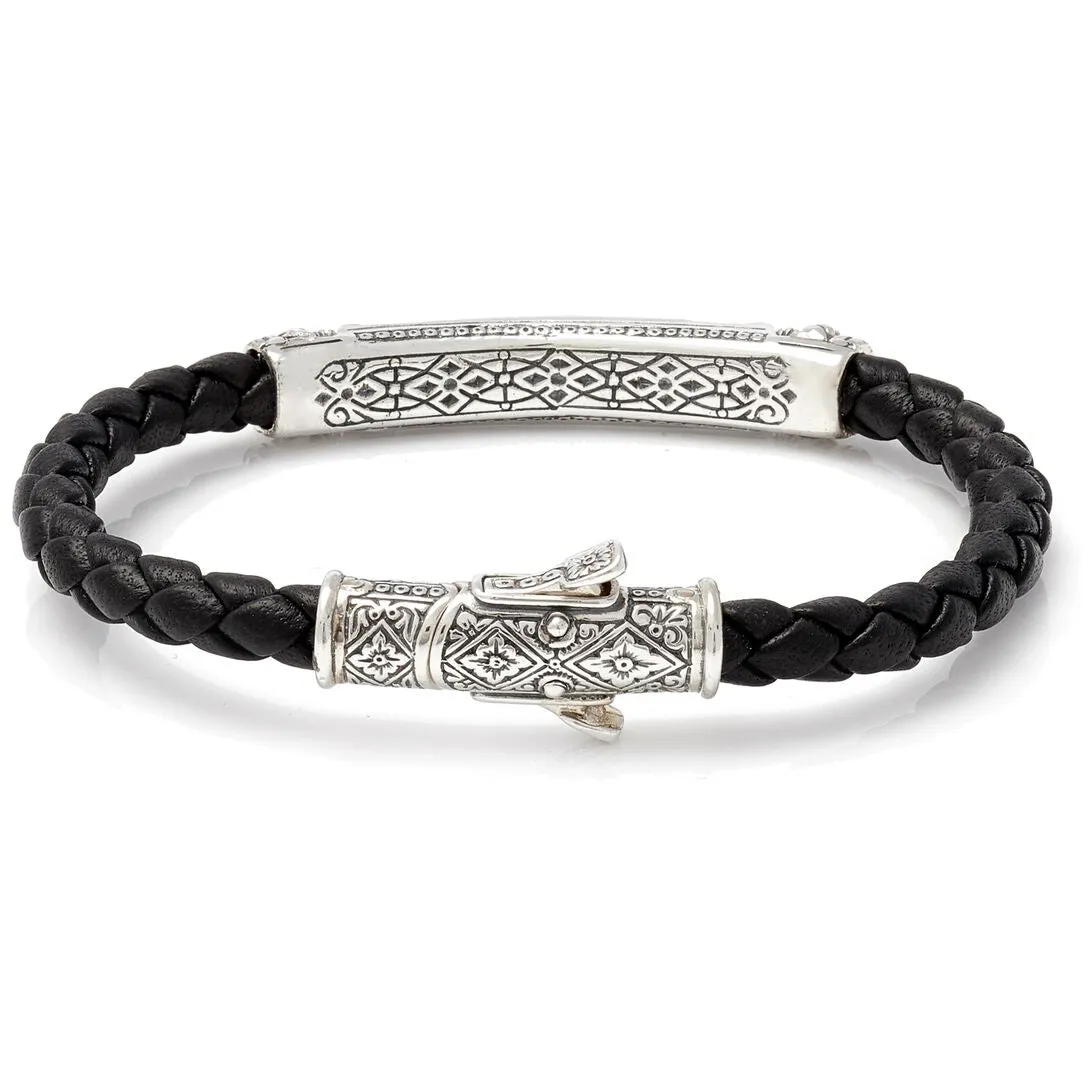 Konstantino Men's Sterling Silver Ferrite Leather Bracelet