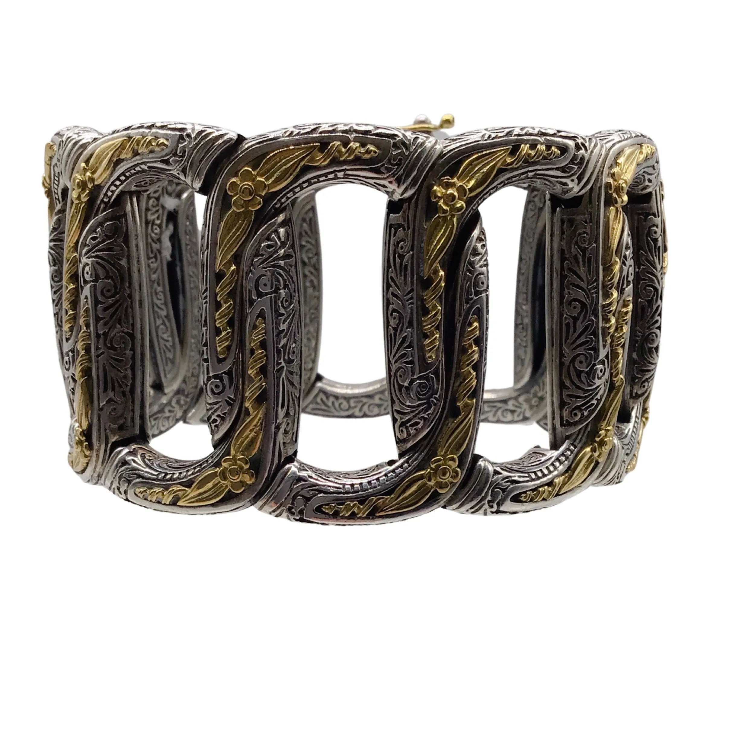 Konstantino Sterling Silver and 18K Gold Wide Hinged Bracelet