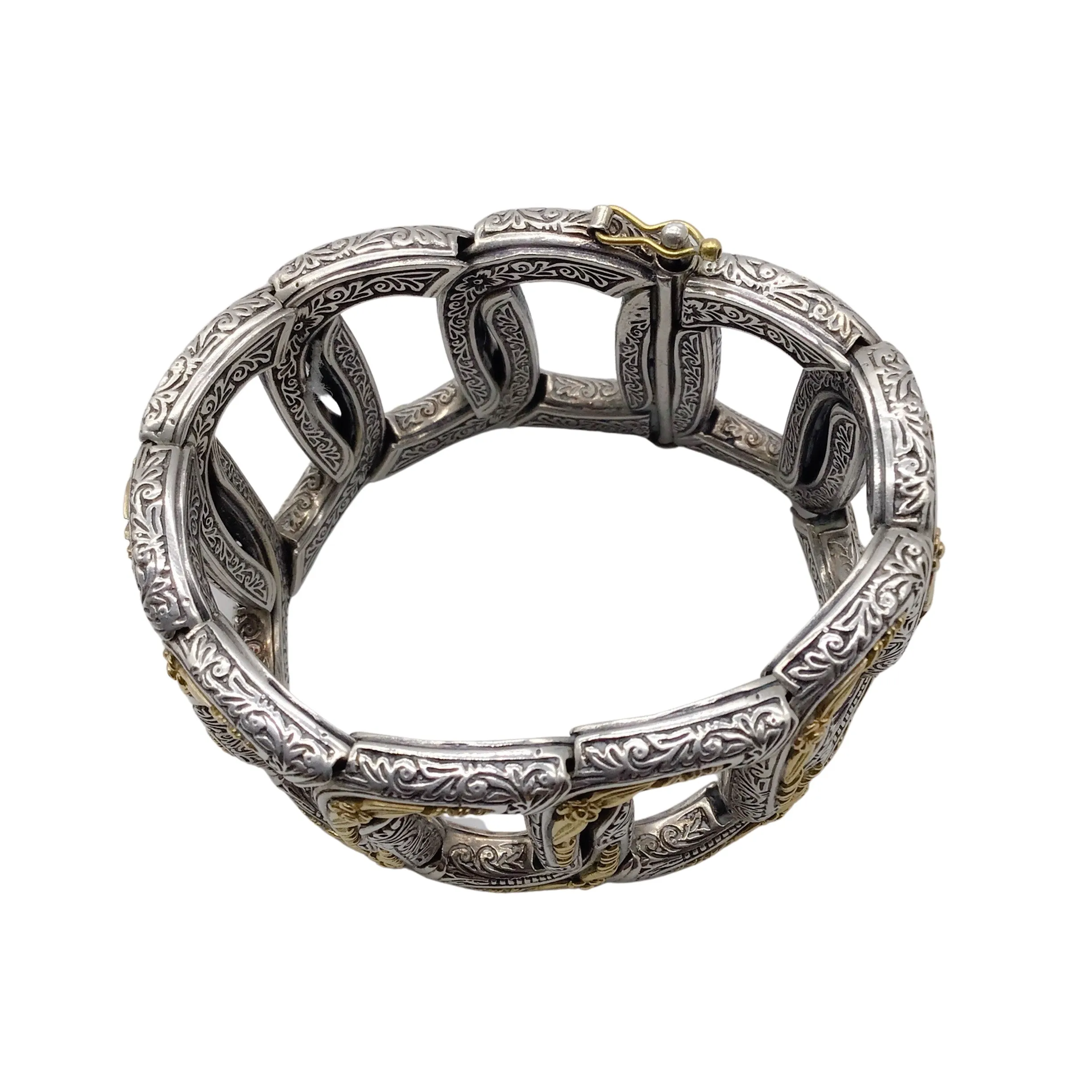 Konstantino Sterling Silver and 18K Gold Wide Hinged Bracelet