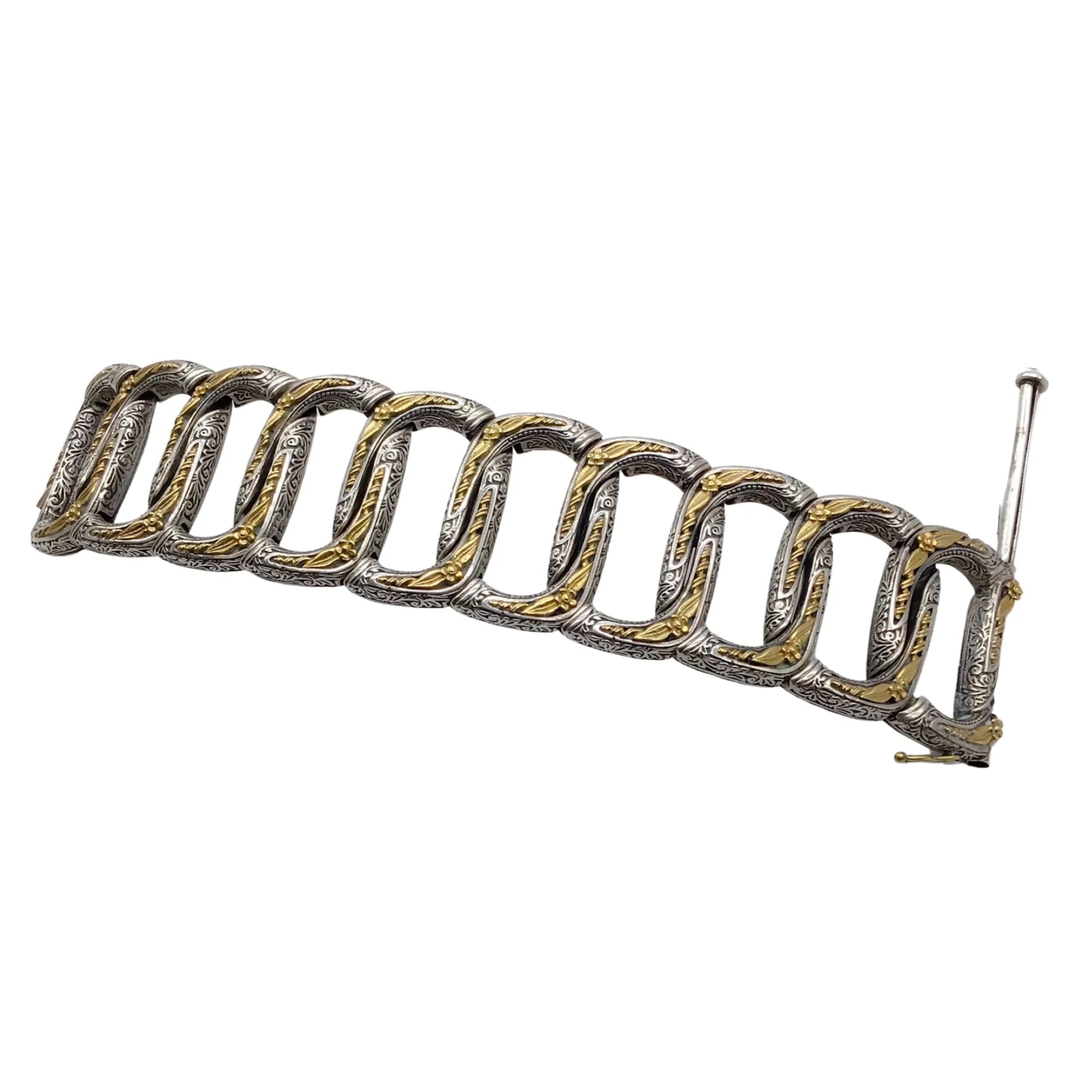 Konstantino Sterling Silver and 18K Gold Wide Hinged Bracelet