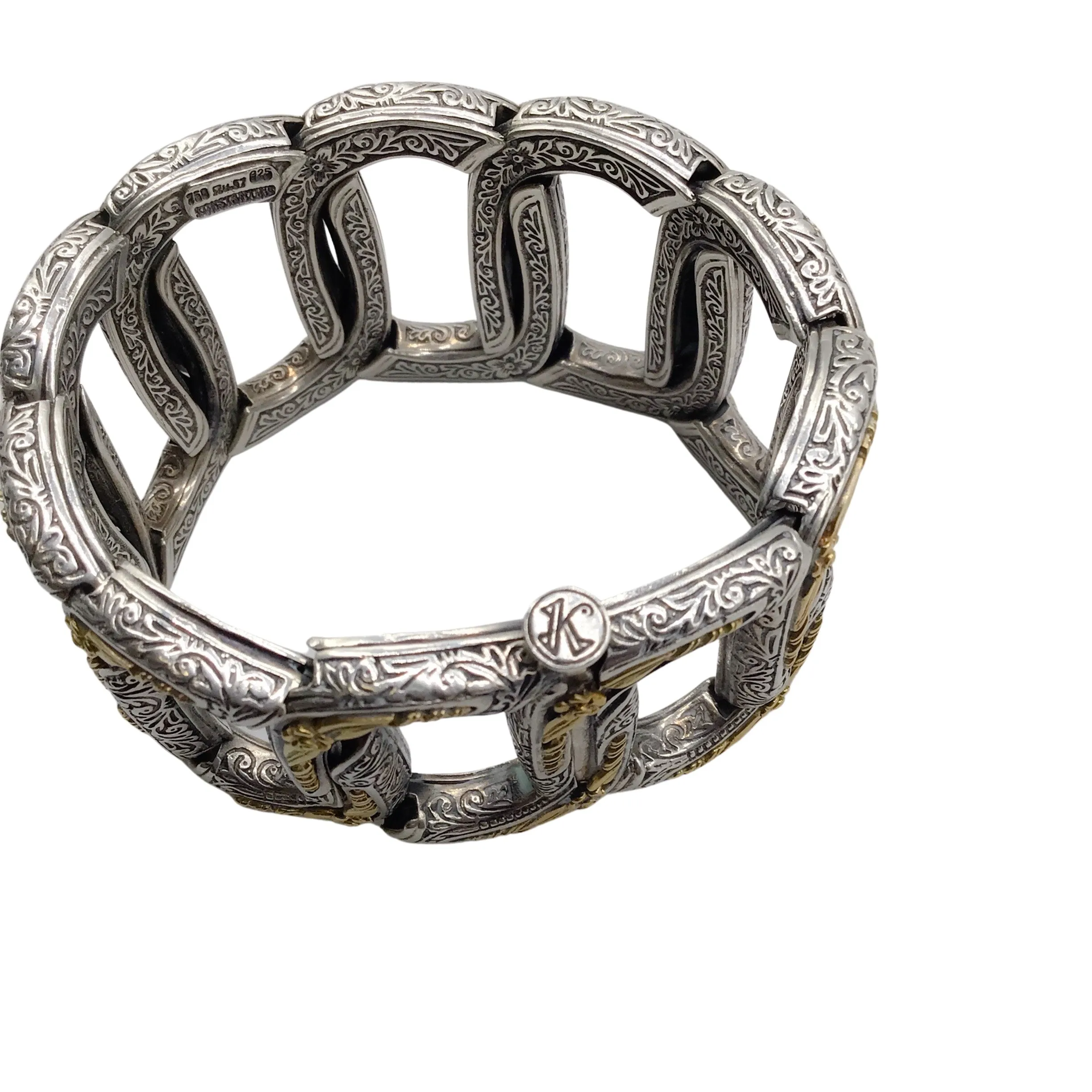 Konstantino Sterling Silver and 18K Gold Wide Hinged Bracelet