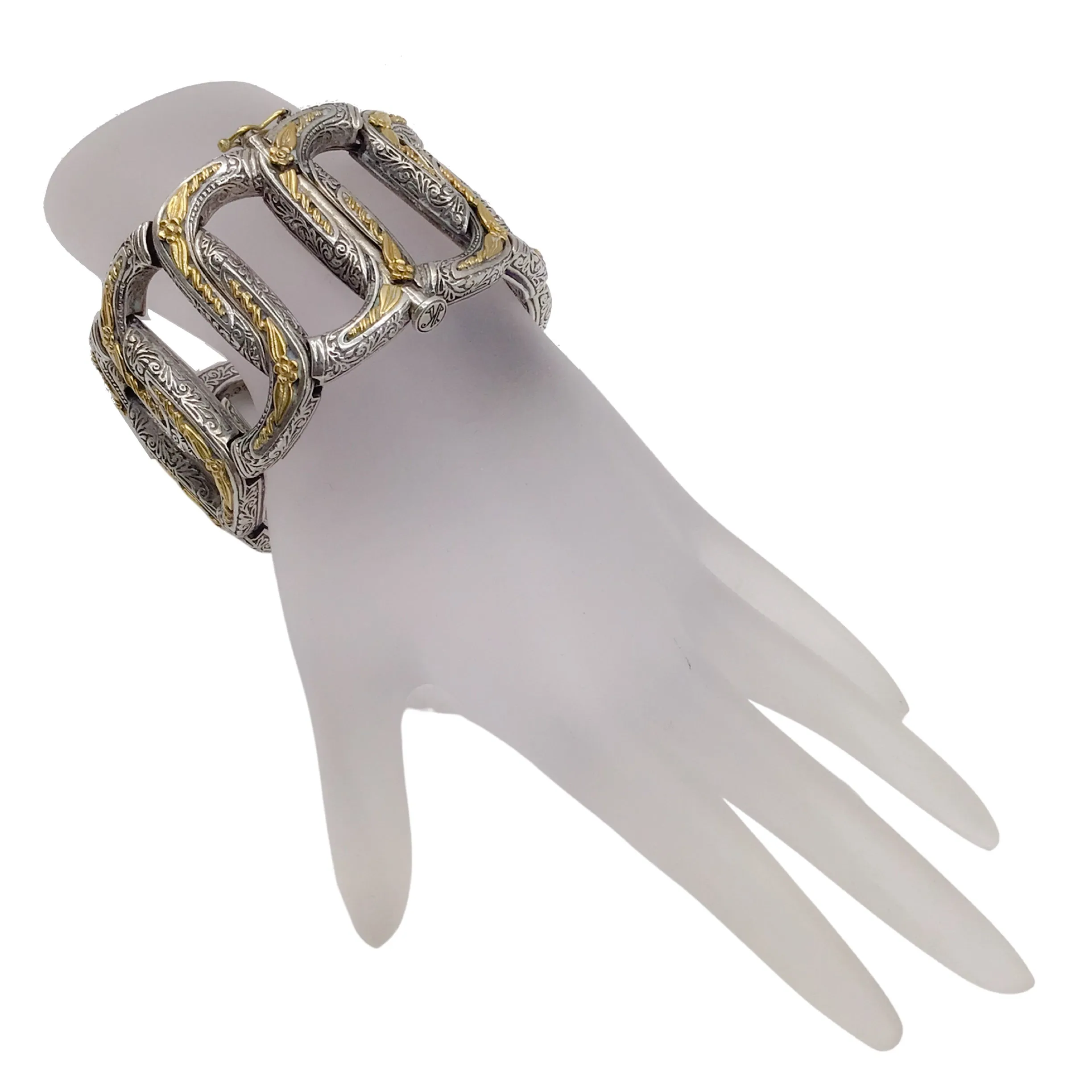 Konstantino Sterling Silver and 18K Gold Wide Hinged Bracelet