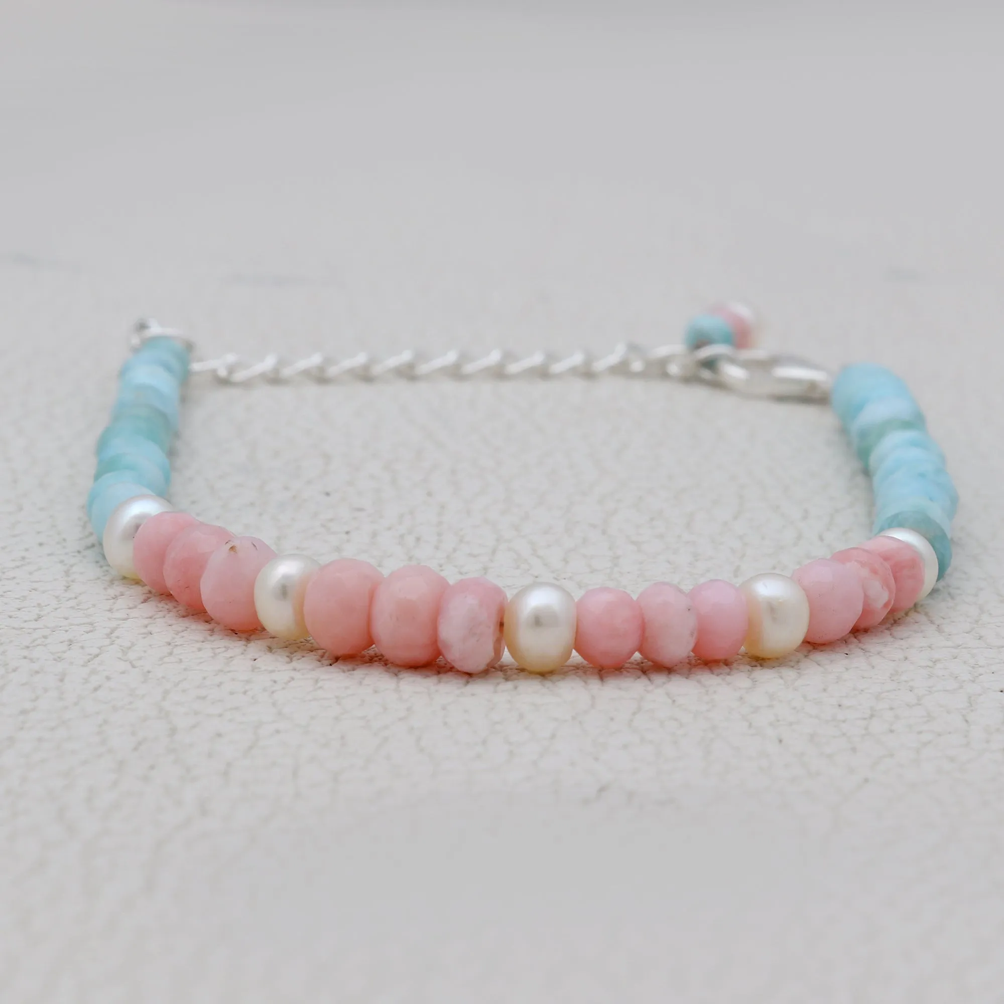 Larimar' Pink Opal' Pearl Beads Bracelet