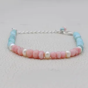 Larimar' Pink Opal' Pearl Beads Bracelet