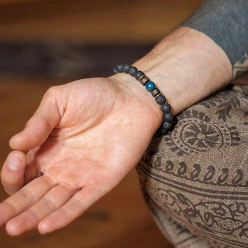 Lava Stone Men Bracelet Natural Moonstone Bead