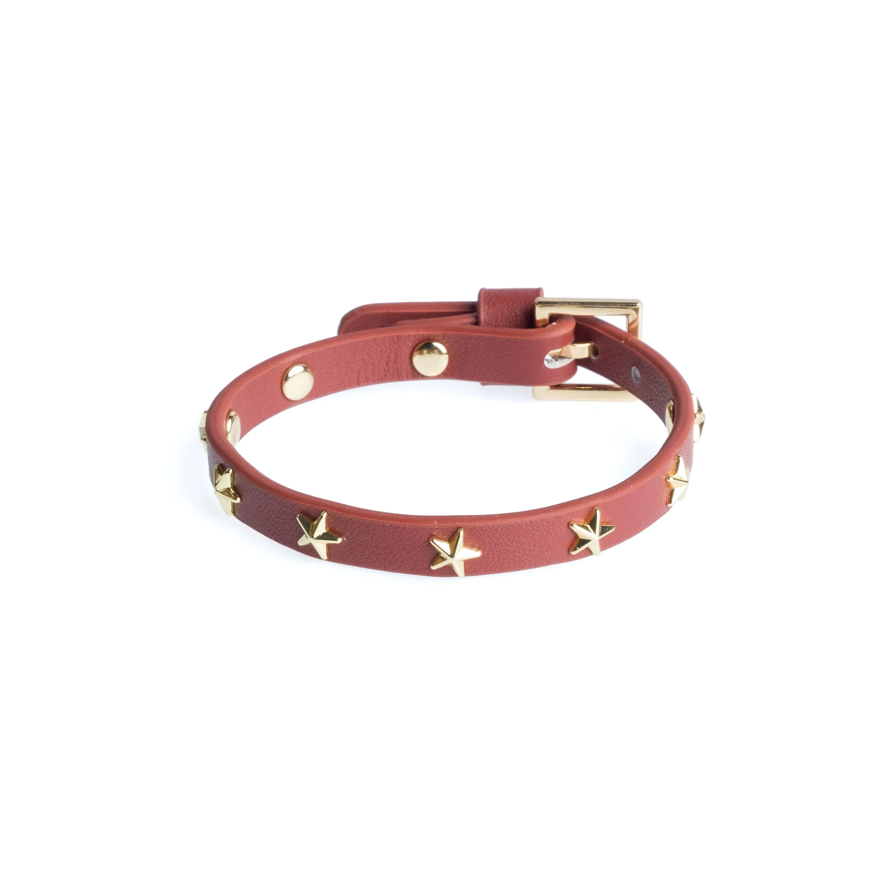 LEATHER STAR STUD BRACELET MINI MAHOGANY