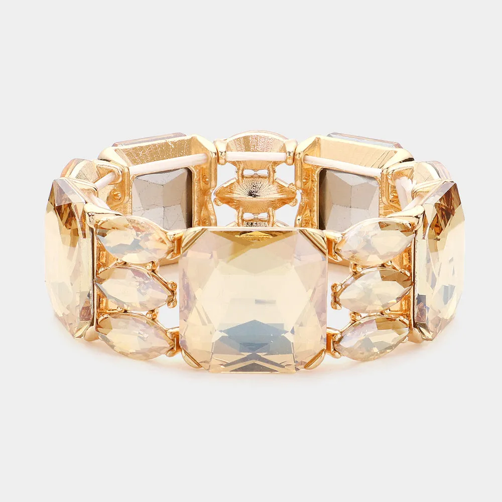 Light Topaz Rectangle and Marquise Stone Stretch Evening Bracelet  | Chunky Bracelet |  623726