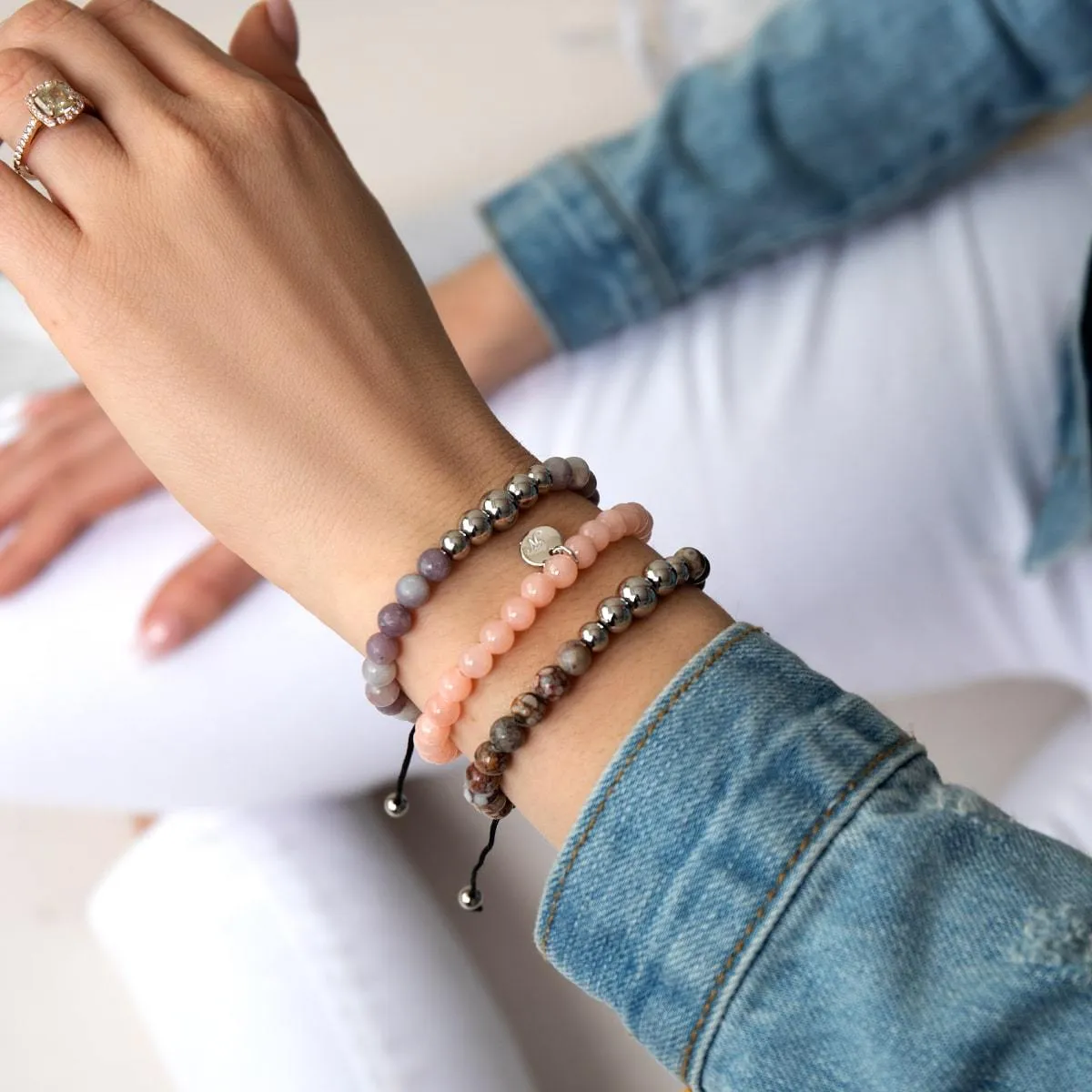 Lilac Agate | Silver | Balance Gemstone Macrame Bracelet