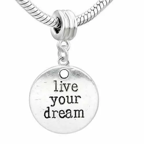 Live Your Dream European Bead Compatible for Most European Snake Chain Bracelet
