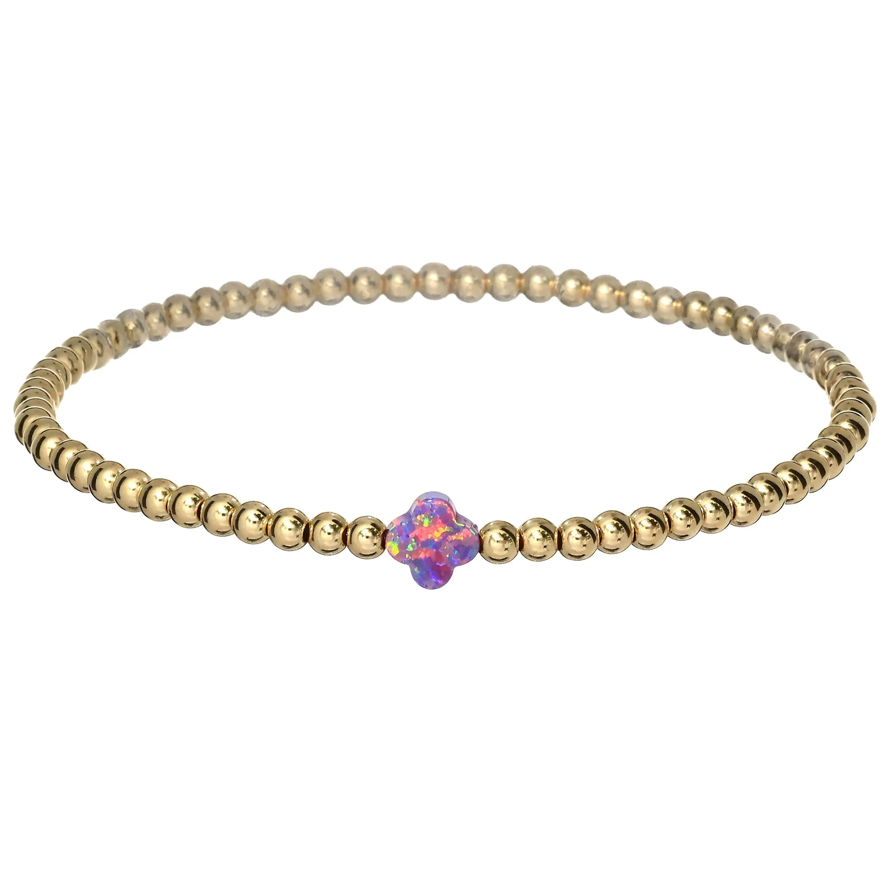 LUCKY CLOVER | Opal Charm and 14K Gold Filled Beads Bracelet - Small