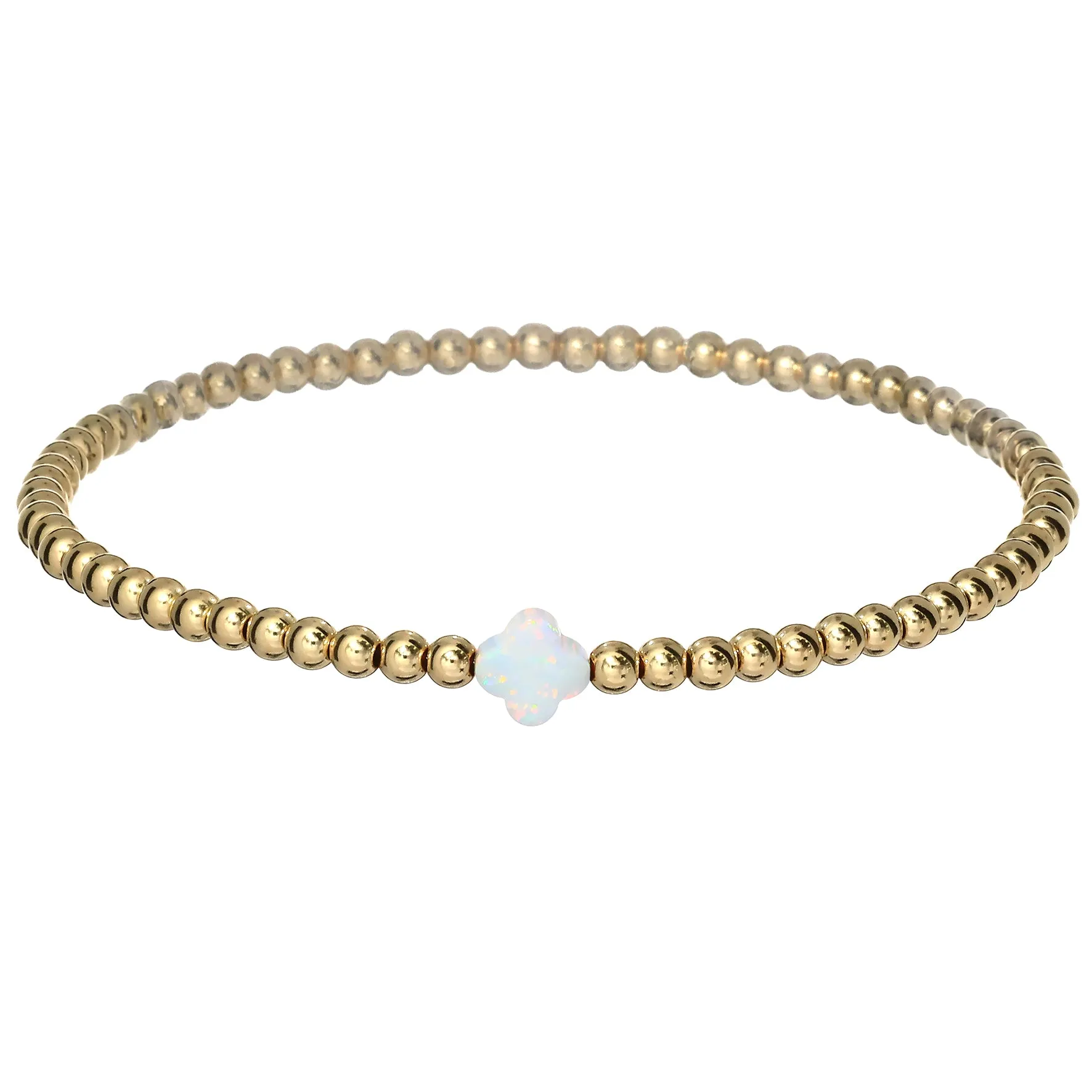 LUCKY CLOVER | Opal Charm and 14K Gold Filled Beads Bracelet - Small