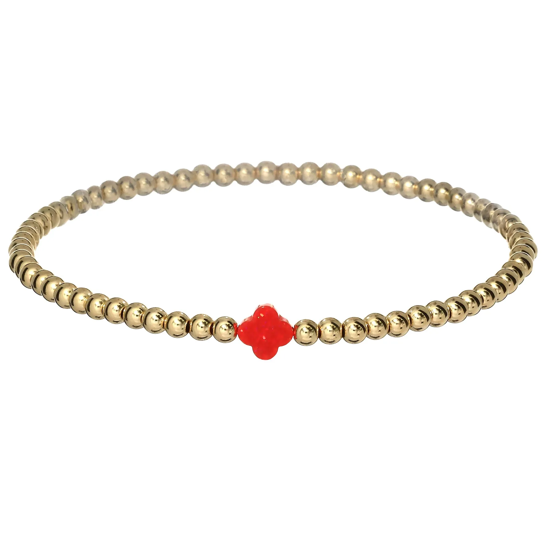 LUCKY CLOVER | Opal Charm and 14K Gold Filled Beads Bracelet - Small
