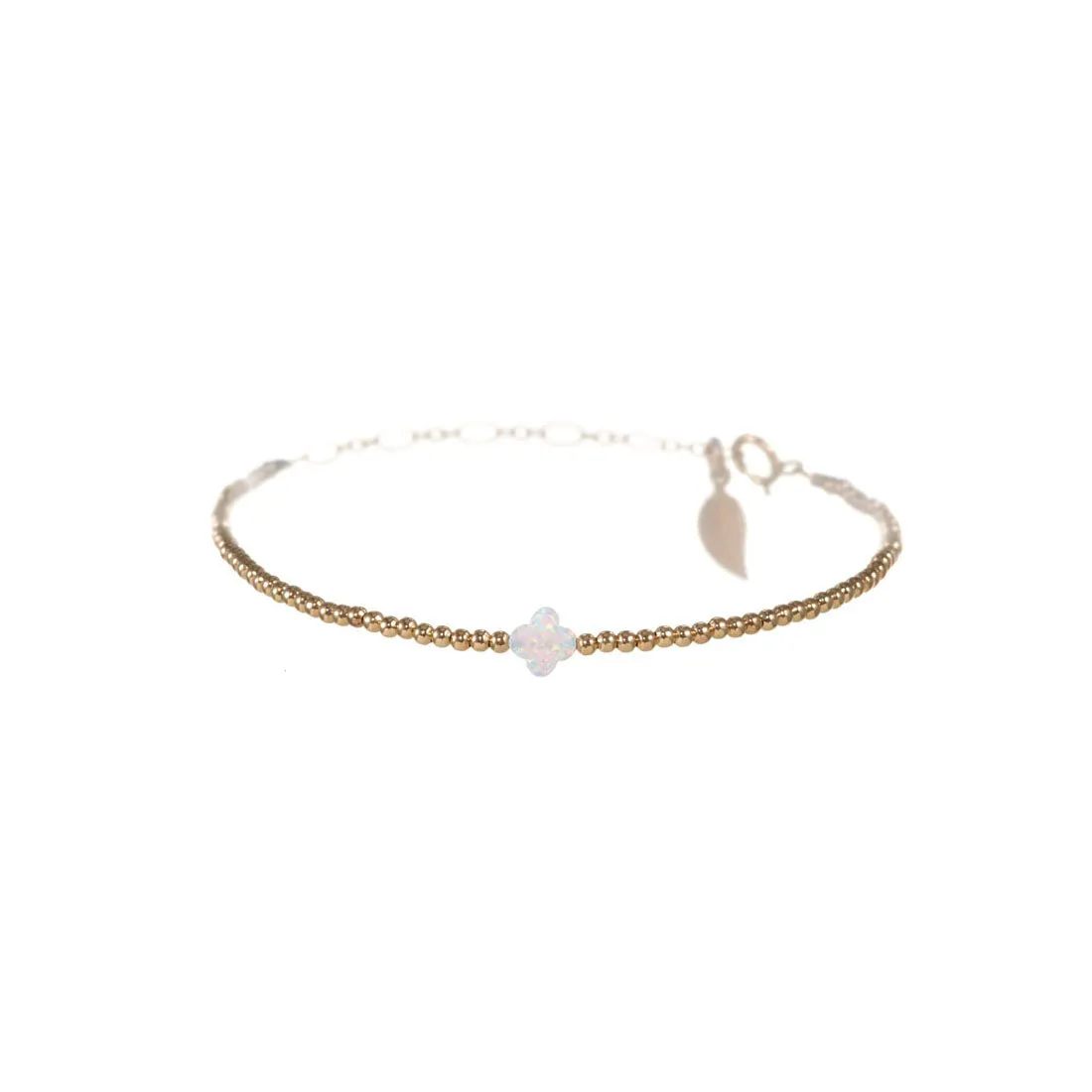 LUCKY CLOVER | Opal Charm and 14K Gold Filled Beads Bracelet - Small