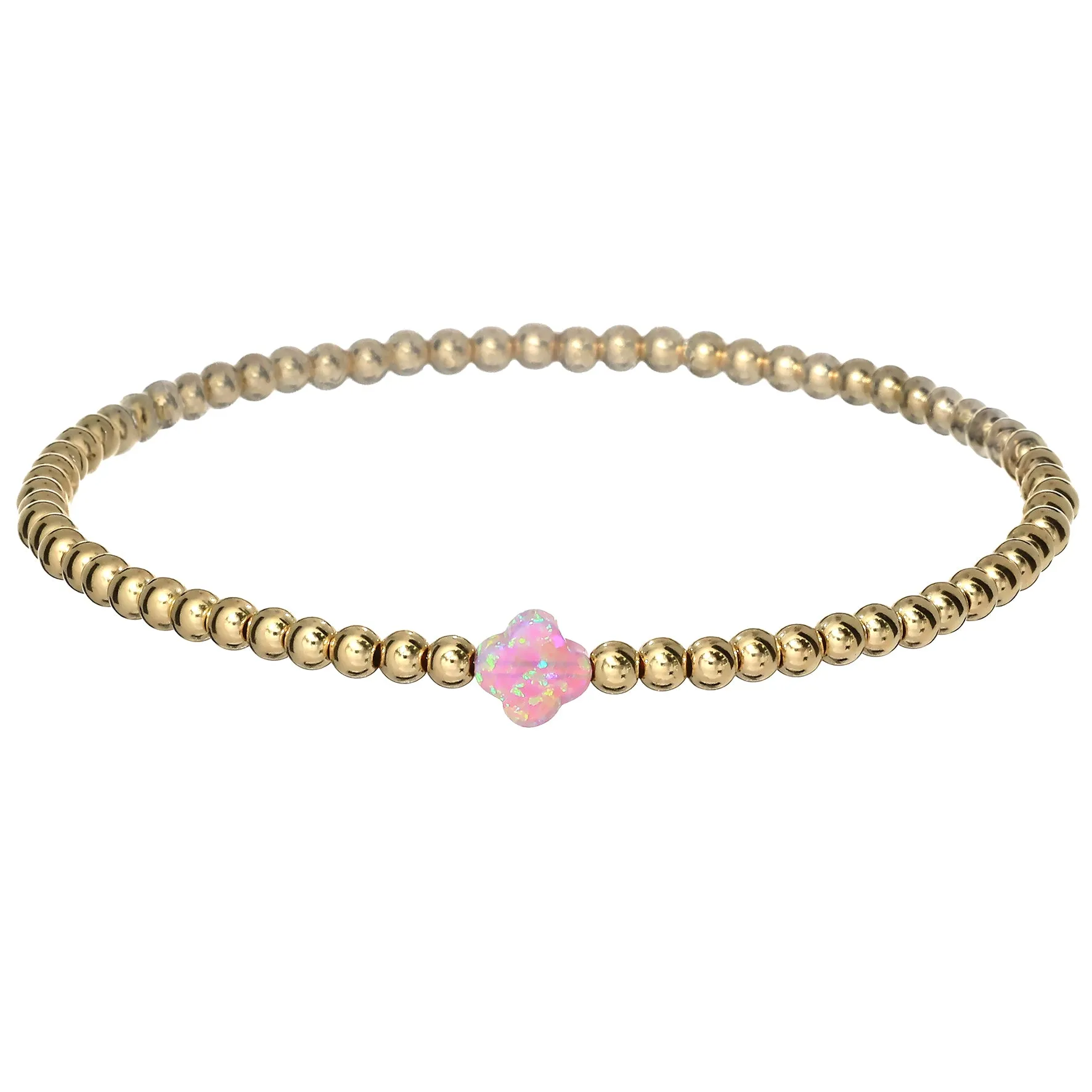 LUCKY CLOVER | Opal Charm and 14K Gold Filled Beads Bracelet - Small