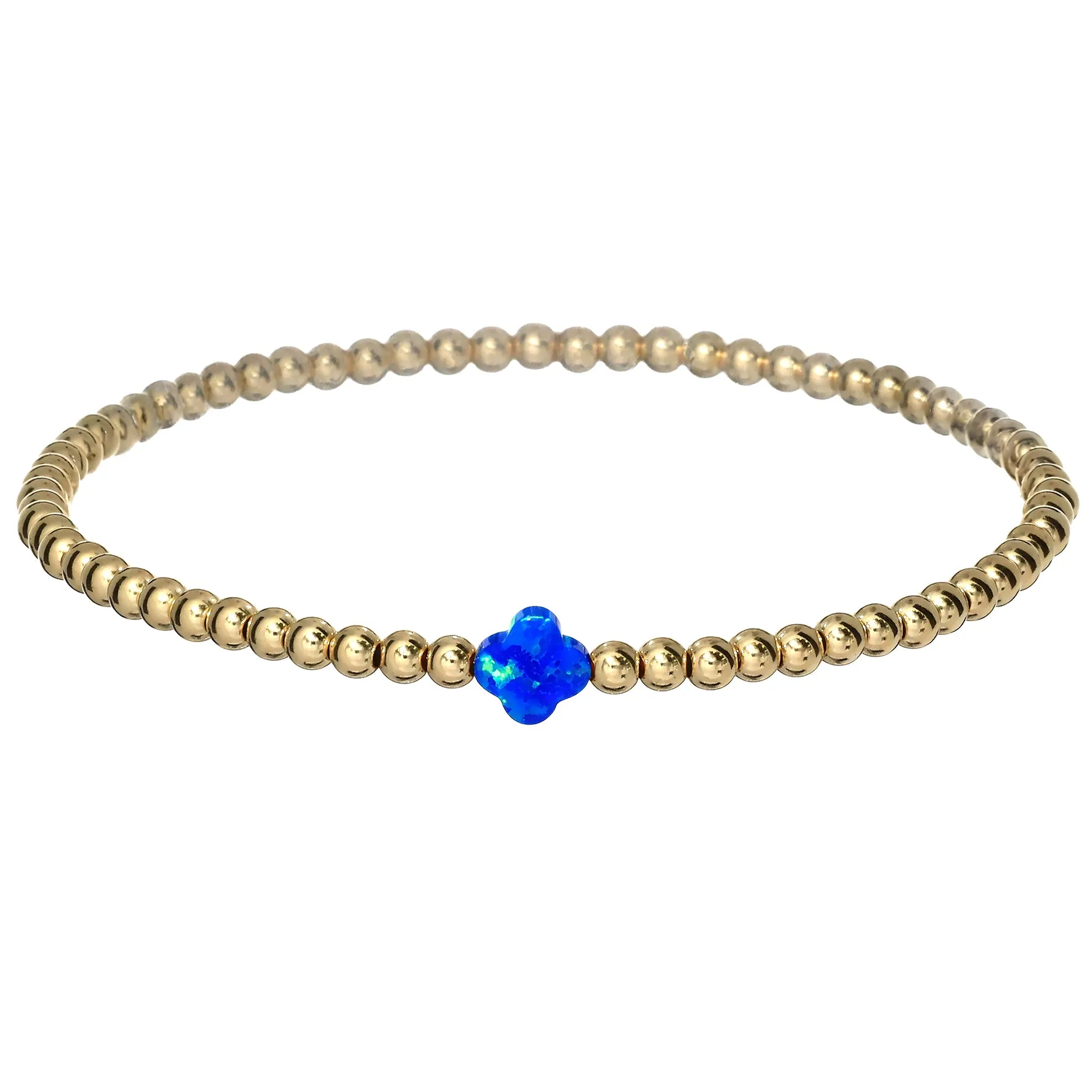 LUCKY CLOVER | Opal Charm and 14K Gold Filled Beads Bracelet - Small