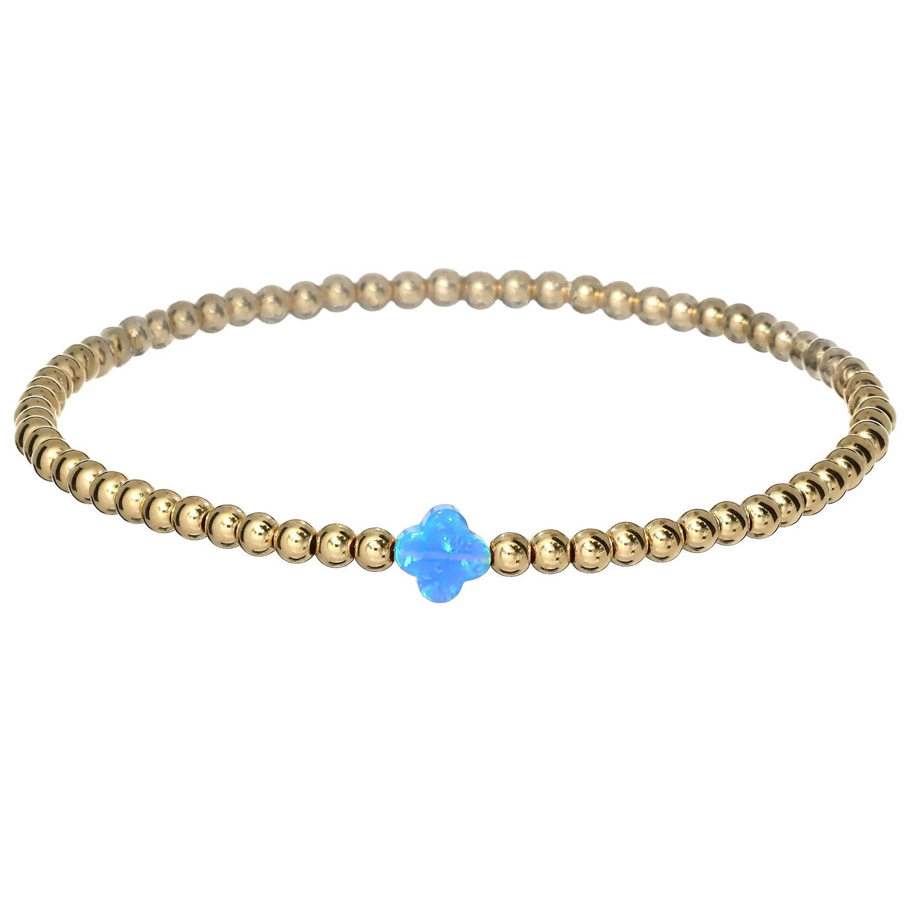 LUCKY CLOVER | Opal Charm and 14K Gold Filled Beads Bracelet - Small