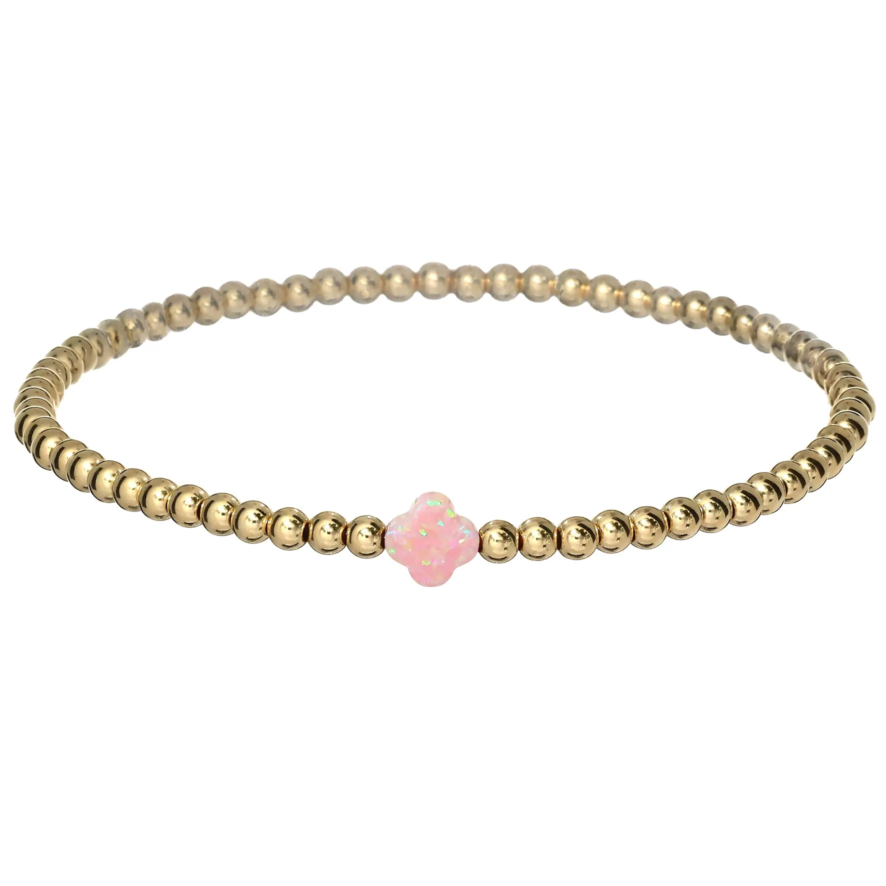 LUCKY CLOVER | Opal Charm and 14K Gold Filled Beads Bracelet - Small