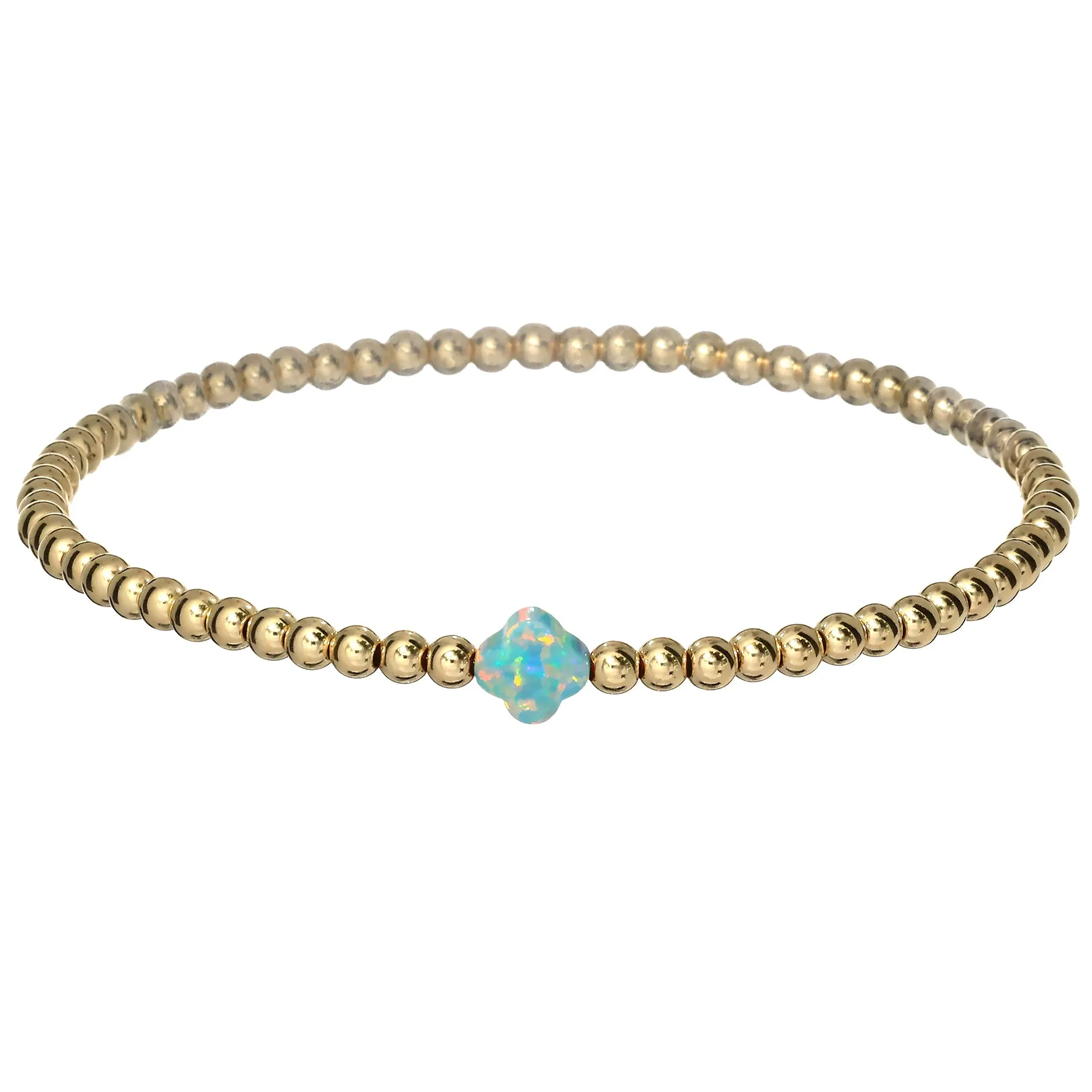 LUCKY CLOVER | Opal Charm and 14K Gold Filled Beads Bracelet - Small