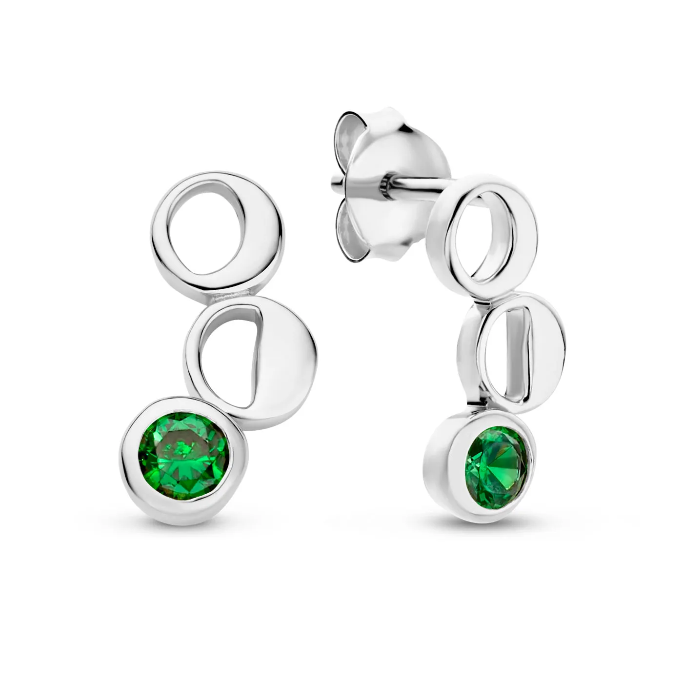 Luna 925 sterling silver ear studs with green zirconia stone