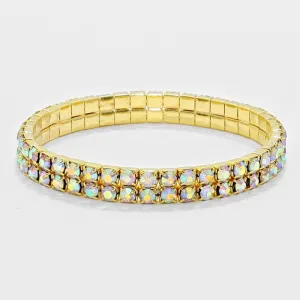 MADISON - 2 row ab rhinestone stretch bracelet (gold)